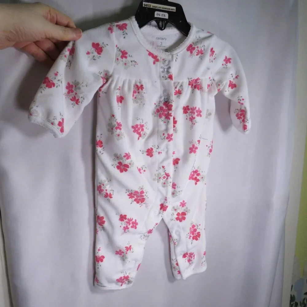 Baby Pink Floral bodysuit FULLY OPENS IN FRONT silver glittered fabric 3mts